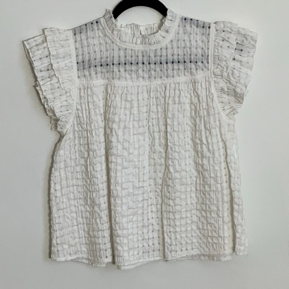 Pinch white‎ checked ruffle sleeve Women's blouse size large
